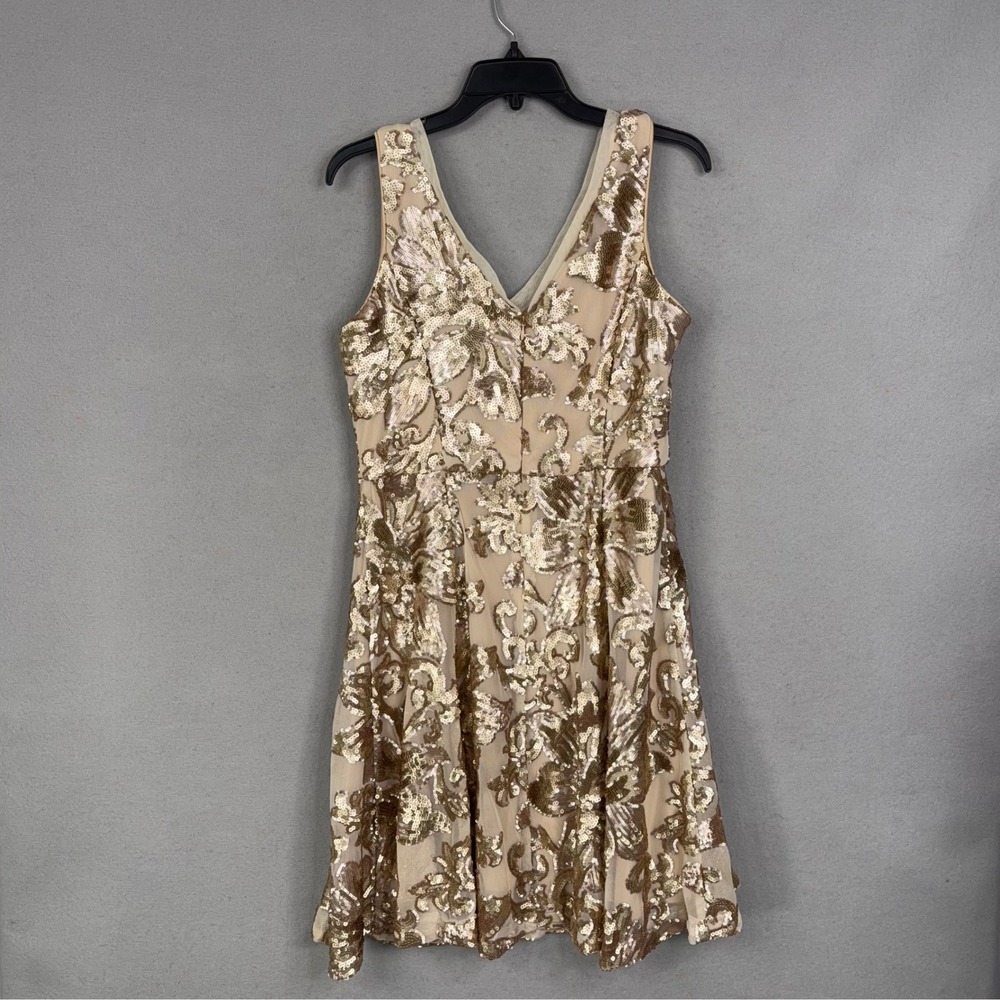 Marina Dress Women 12 Gold Sequin Floral Sleeveless V-Neck Cocktail Party Glam - Picture 5 of 8